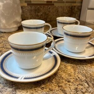 Noritake Blue Dawn Tea Cups and Saucers Set of 4 Like New
